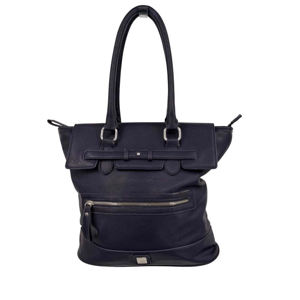 V Couture by Kooba Womens Tote Bag Navy Blue Vegan Leather Handbag Zipper Pocket